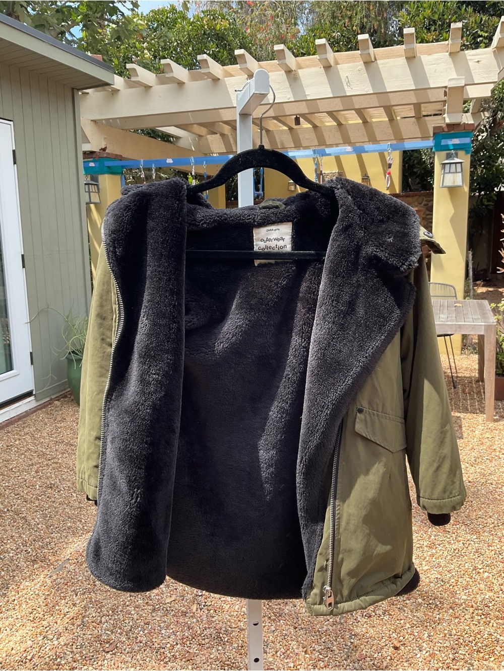 Zara Olive Green Utility Jacket with Black Faux-Fur Lining